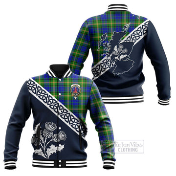 Maitland Tartan Baseball Jacket Featuring Thistle and Scotland Map