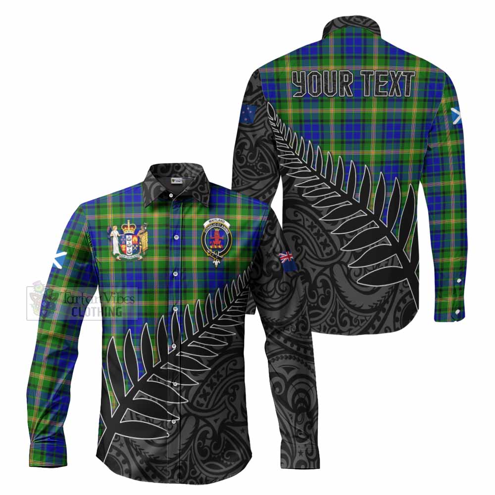 Tartan Vibes Clothing Maitland Crest Tartan Long Sleeve Button Shirt with New Zealand Silver Fern Half Style