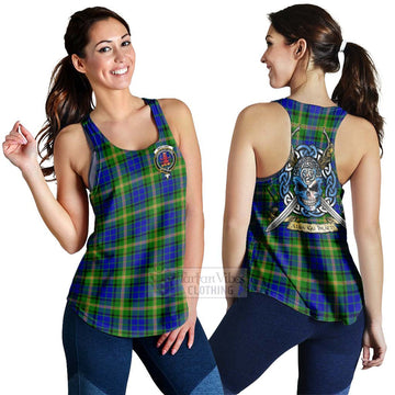 Maitland Tartan Women's Racerback Tanks with Family Crest Celtic Skull Style