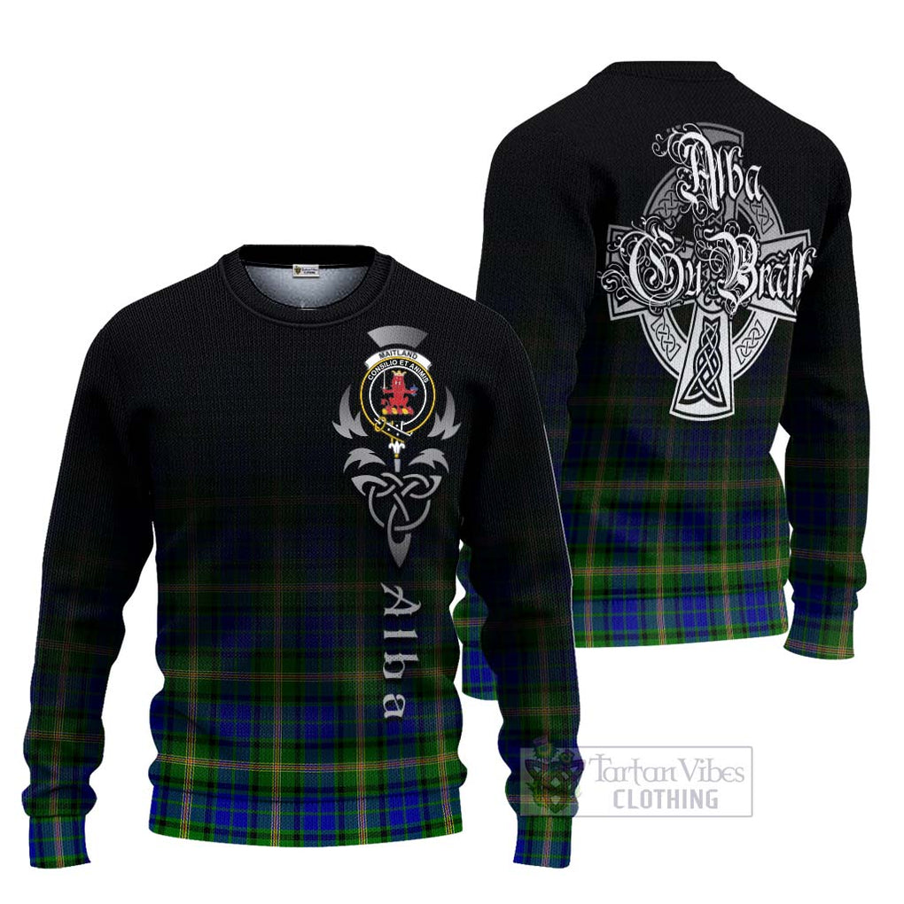 Tartan Vibes Clothing Maitland Tartan Knitted Sweater Featuring Alba Gu Brath Family Crest Celtic Inspired