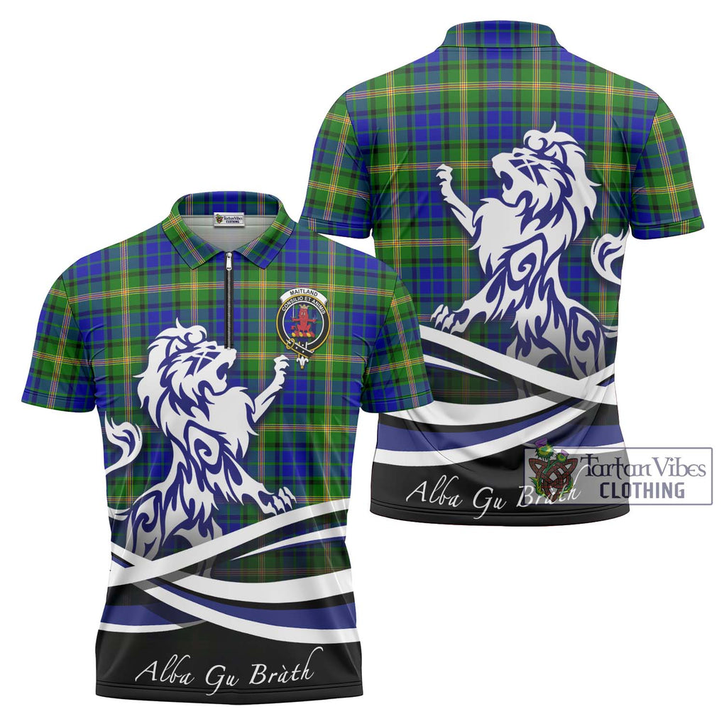 Maitland Tartan Zipper Polo Shirt with Alba Gu Brath Regal Lion Emblem Unisex - Tartanvibesclothing Shop