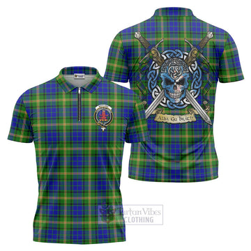 Maitland Tartan Zipper Polo Shirt with Family Crest Celtic Skull Style