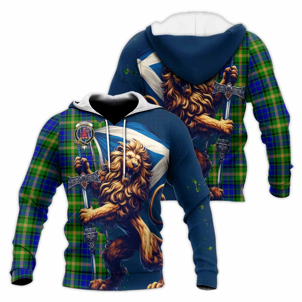 Tartan Vibes Clothing Maitland Tartan Family Crest Knitted Hoodie with Scottish Majestic Lion