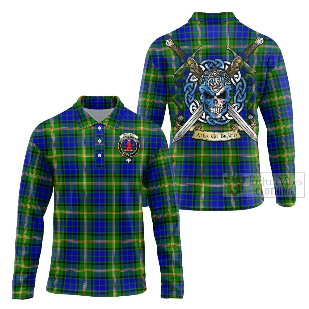 Tartan Vibes Clothing Maitland Tartan Long Sleeve Polo Shirt with Family Crest Celtic Skull Style