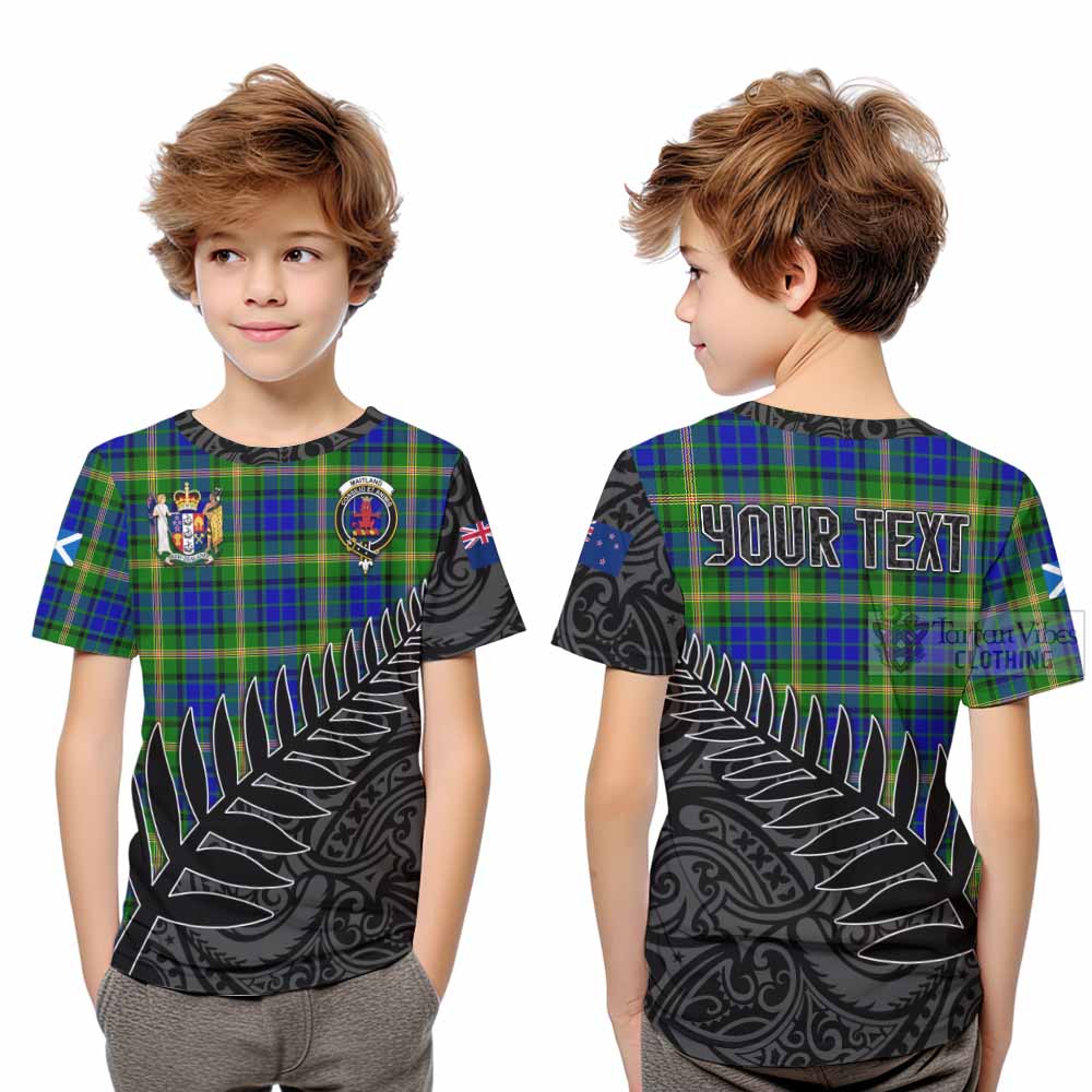 Tartan Vibes Clothing Maitland Crest Tartan Kid T-Shirt with New Zealand Silver Fern Half Style