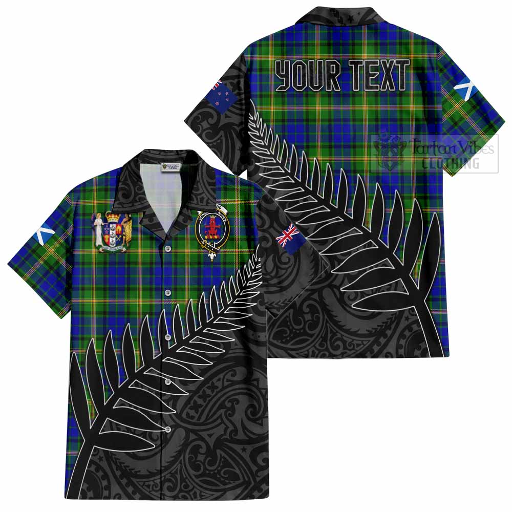 Tartan Vibes Clothing Maitland Crest Tartan Short Sleeve Button Shirt with New Zealand Silver Fern Half Style