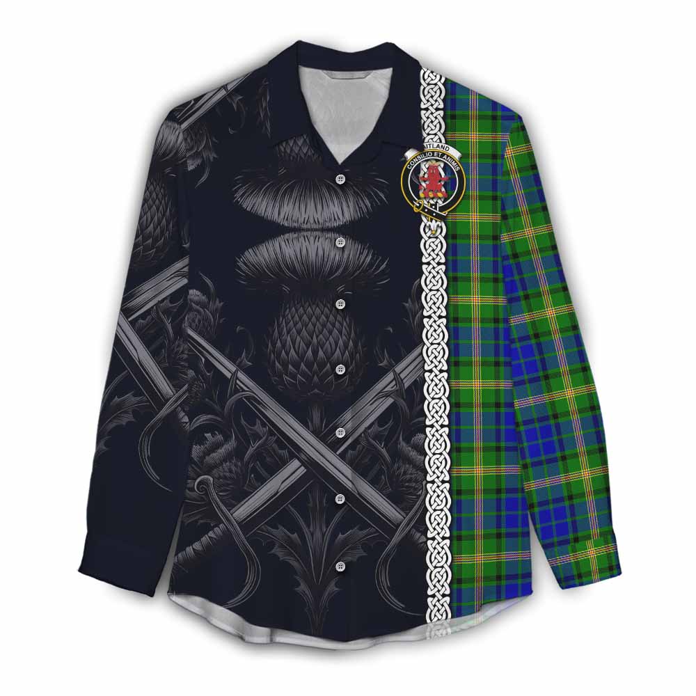 Tartan Vibes Clothing Maitland Tartan Women's Casual Shirt with Family Crest Cross Sword Thistle Celtic Vibes