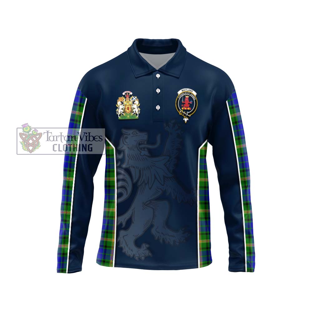 Maitland Tartan Long Sleeve Polo Shirt with Family Crest and Lion Rampant Vibes Sport Style Unisex - Tartan Vibes Clothing