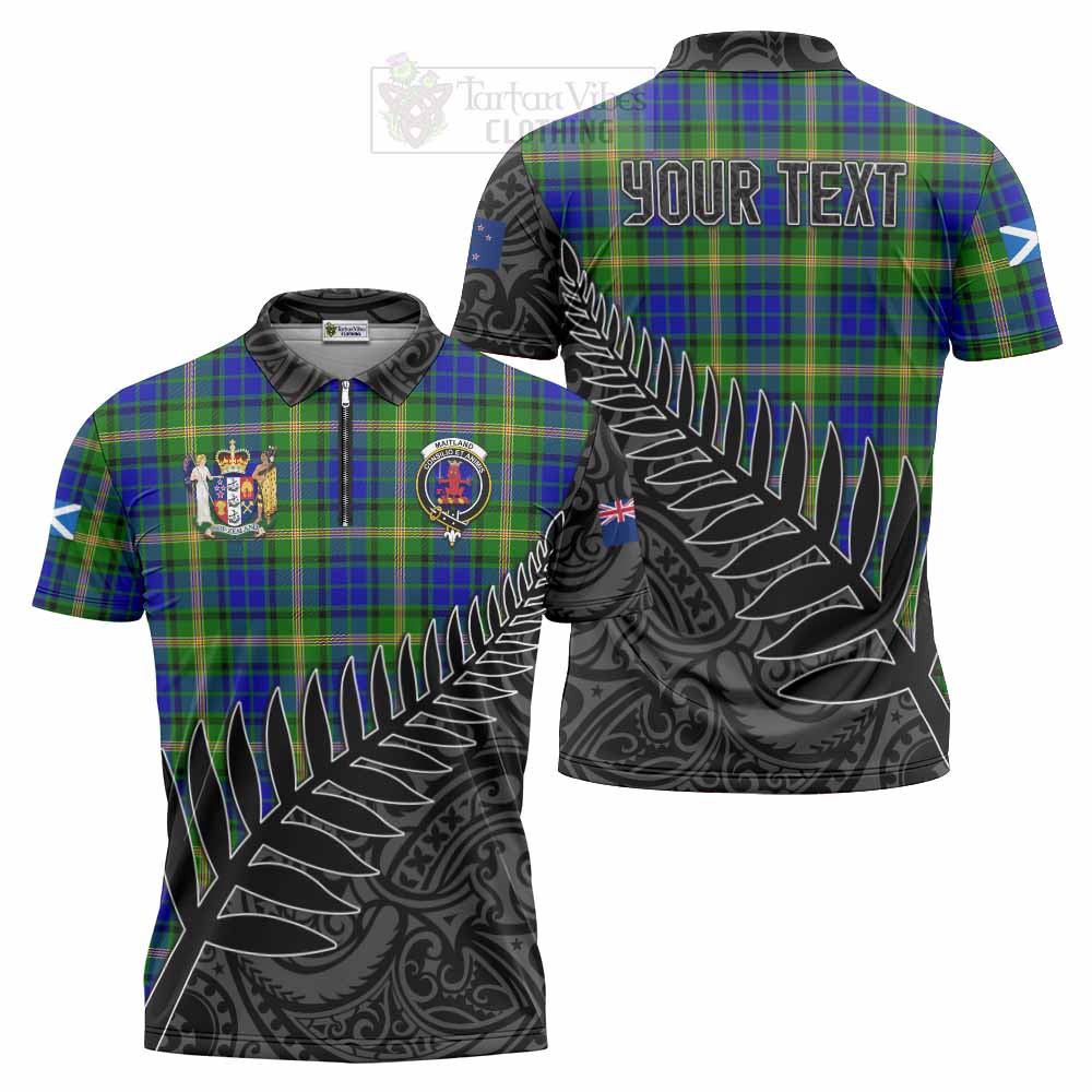 Tartan Vibes Clothing Maitland Crest Tartan Zipper Polo Shirt with New Zealand Silver Fern Half Style