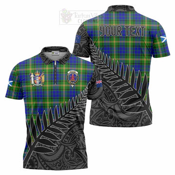 Maitland Crest Tartan Zipper Polo Shirt with New Zealand Silver Fern Half Style