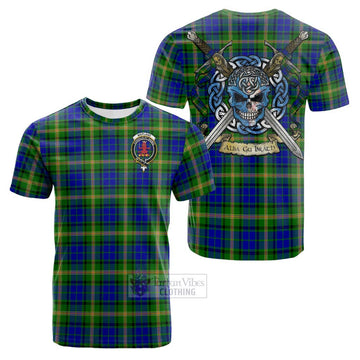 Maitland Tartan Cotton T-shirt with Family Crest Celtic Skull Style