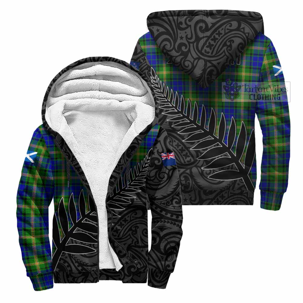 Tartan Vibes Clothing Maitland Crest Tartan Sherpa Hoodie with New Zealand Silver Fern Half Style