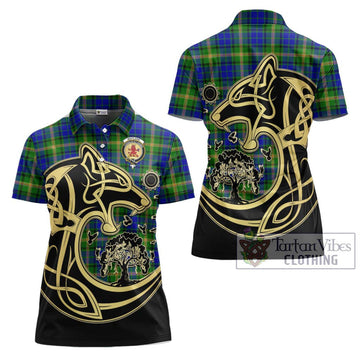 Maitland Tartan Women's Polo Shirt with Family Crest Celtic Wolf Style