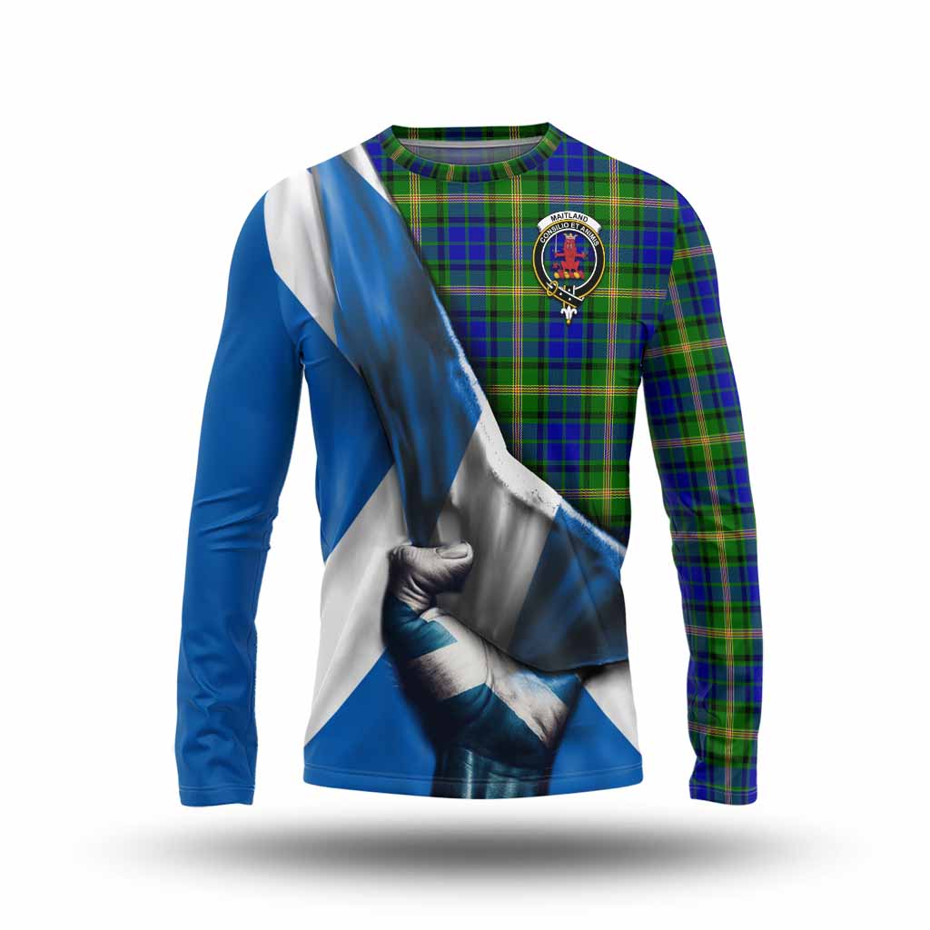 Tartan Vibes Clothing Maitland Tartan Long Sleeve T-Shirt with Family Crest Scotland Patriotic Style