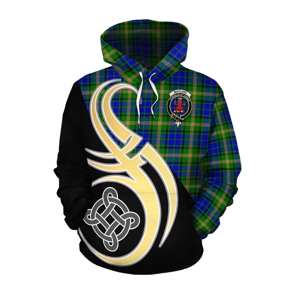 Tartan Vibes Clothing Maitland Tartan Cotton Hoodie with Family Crest and Celtic Symbol Style