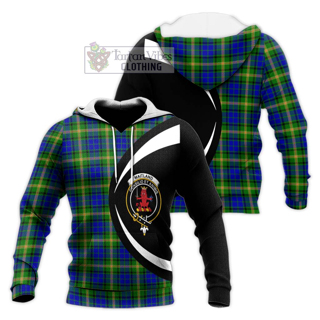 Maitland Tartan Knitted Hoodie with Family Crest Circle Style Unisex Knitted Pullover Hoodie - Tartan Vibes Clothing