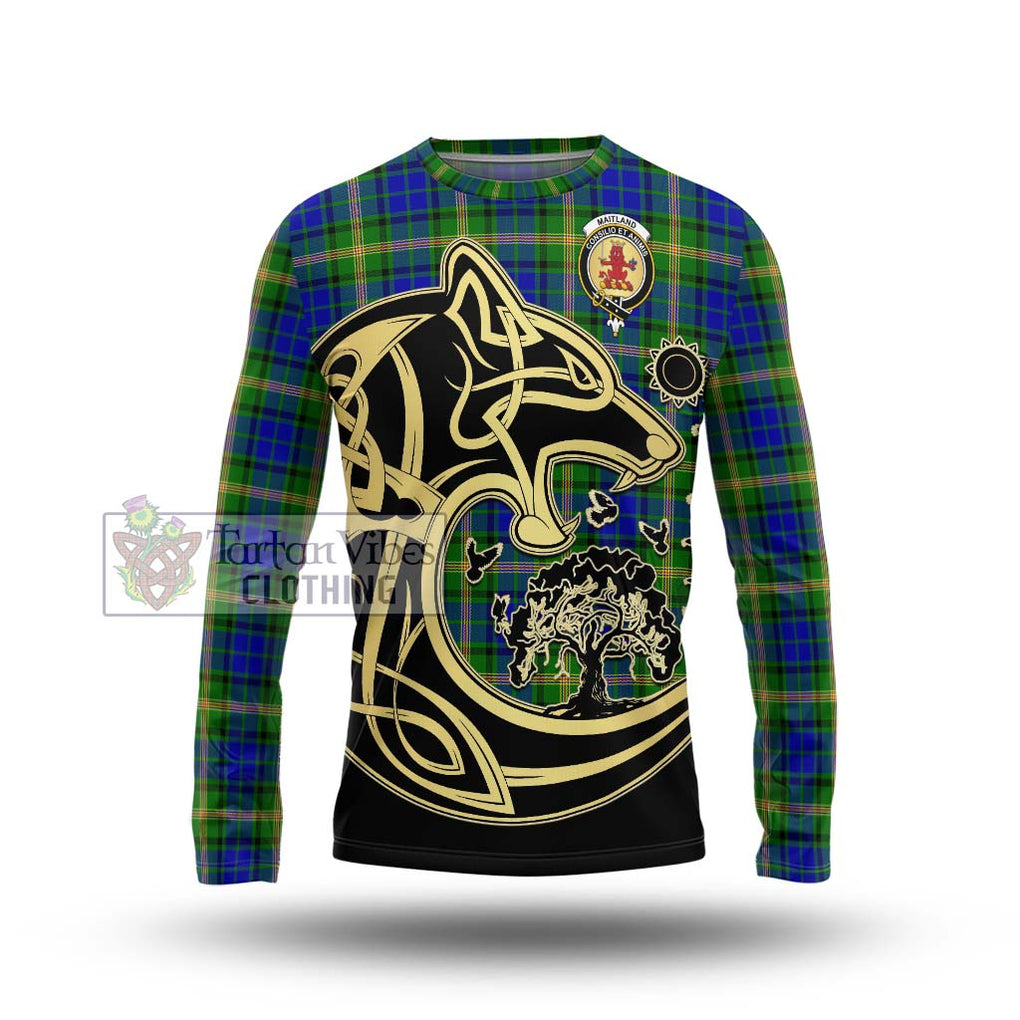 Maitland Tartan Long Sleeve T-Shirt with Family Crest Celtic Wolf Style Unisex - Tartan Vibes Clothing