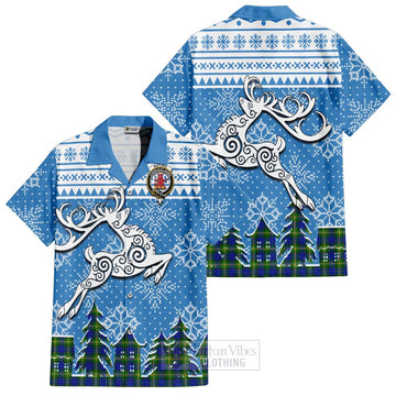 Maitland Clan Christmas Short Sleeve Button Shirt Celtic Reindeer Style