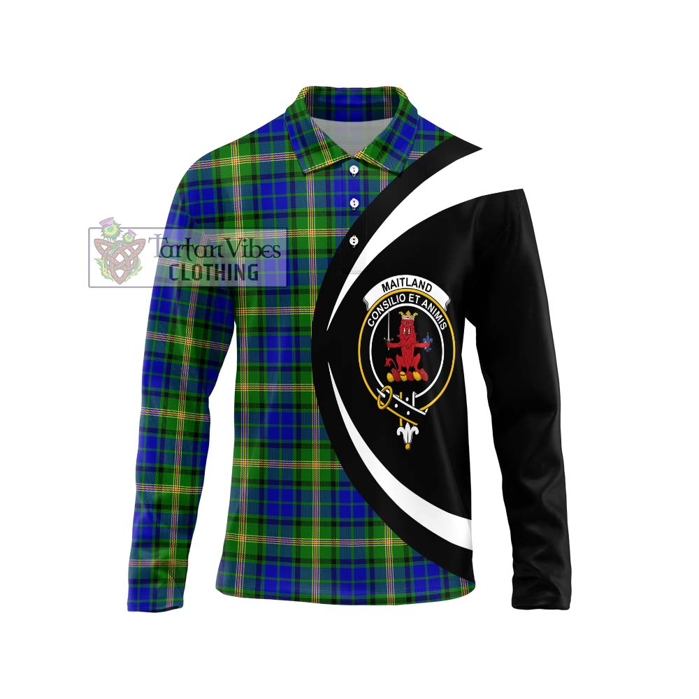 Maitland Tartan Long Sleeve Polo Shirt with Family Crest Circle Style Unisex - Tartan Vibes Clothing