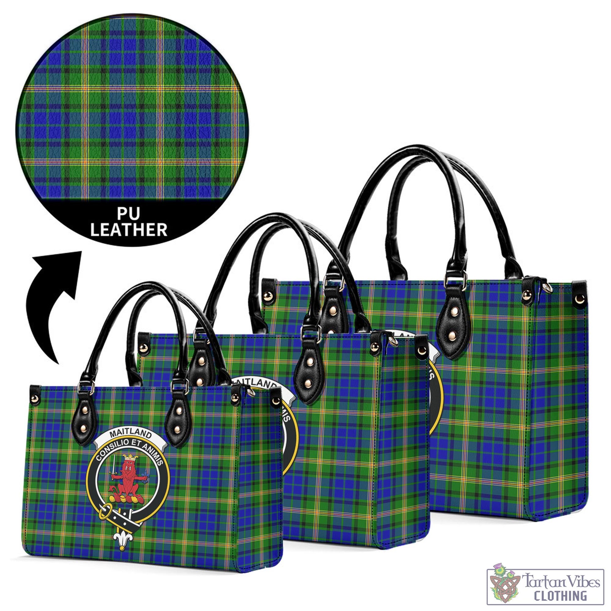 Tartan Vibes Clothing Maitland Tartan Luxury Leather Handbags with Family Crest