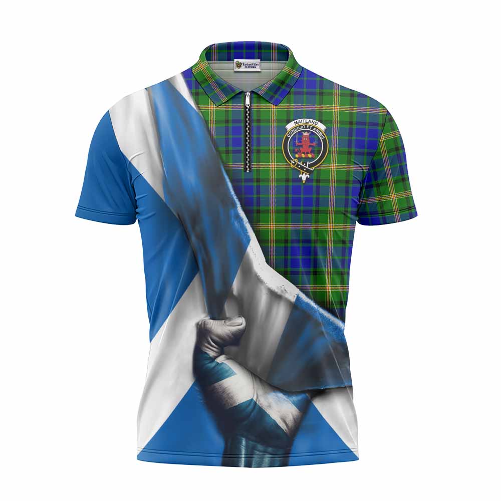 Tartan Vibes Clothing Maitland Tartan Zipper Polo Shirt with Family Crest Scotland Patriotic Style