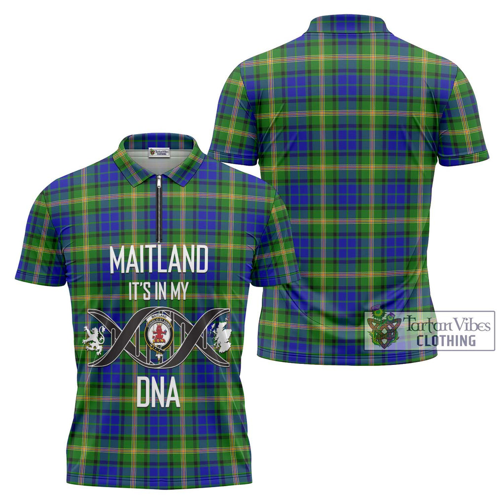 Maitland Tartan Zipper Polo Shirt with Family Crest DNA In Me Style Unisex - Tartanvibesclothing Shop