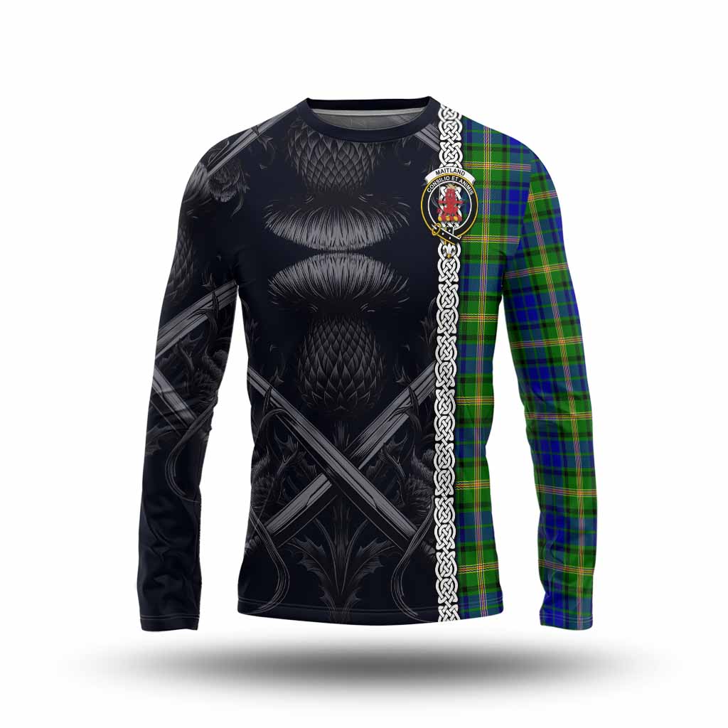 Tartan Vibes Clothing Maitland Tartan Long Sleeve T-Shirt with Family Crest Cross Sword Thistle Celtic Vibes