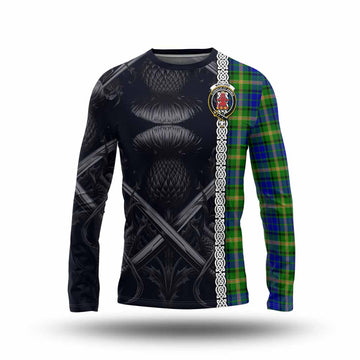 Maitland Tartan Long Sleeve T-Shirt with Family Crest Cross Sword Thistle Celtic Vibes