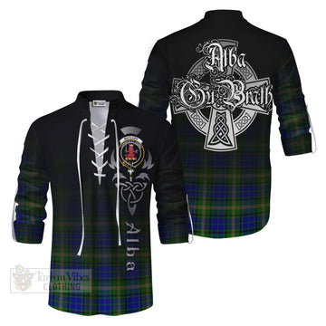 Maitland Tartan Ghillie Kilt Shirt Featuring Alba Gu Brath Family Crest Celtic Inspired