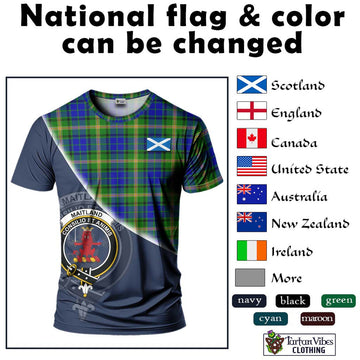 Maitland Tartan T-Shirt with Personalised National Flag and Family Crest Half Style