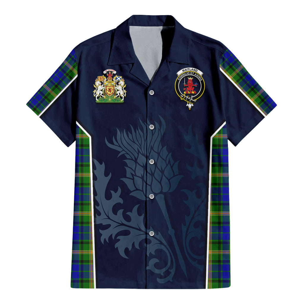 Tartan Vibes Clothing Maitland Tartan Short Sleeve Button Up Shirt with Family Crest and Scottish Thistle Vibes Sport Style