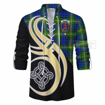 Maitland Tartan Ghillie Kilt Shirt with Family Crest and Celtic Symbol Style