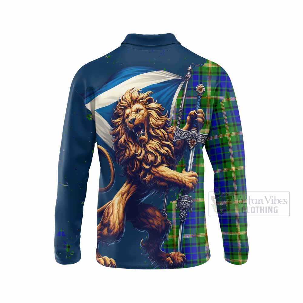 Tartan Vibes Clothing Maitland Tartan Family Crest Long Sleeve Polo Shirt with Scottish Majestic Lion