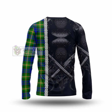 Maitland Tartan Long Sleeve T-Shirt with Family Crest Cross Sword Thistle Celtic Vibes