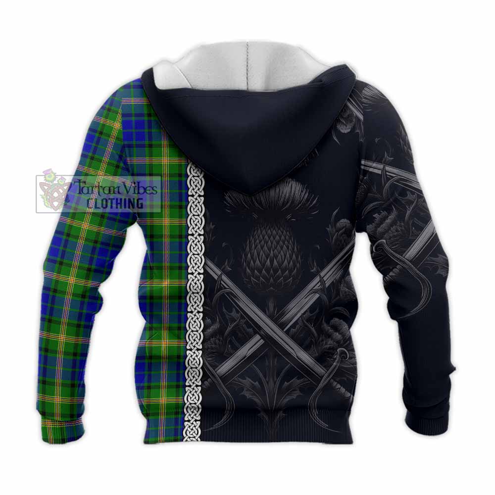 Tartan Vibes Clothing Maitland Tartan Knitted Hoodie with Family Crest Cross Sword Thistle Celtic Vibes