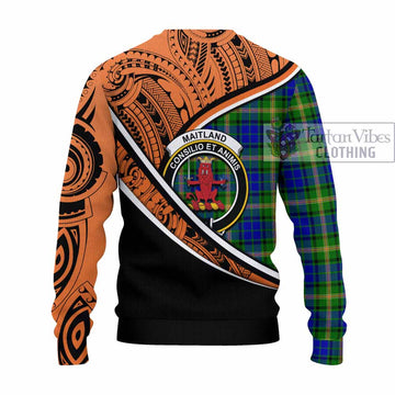 Maitland Crest Tartan Knitted Sweater with Polynesian Vibes Style - Orange Version