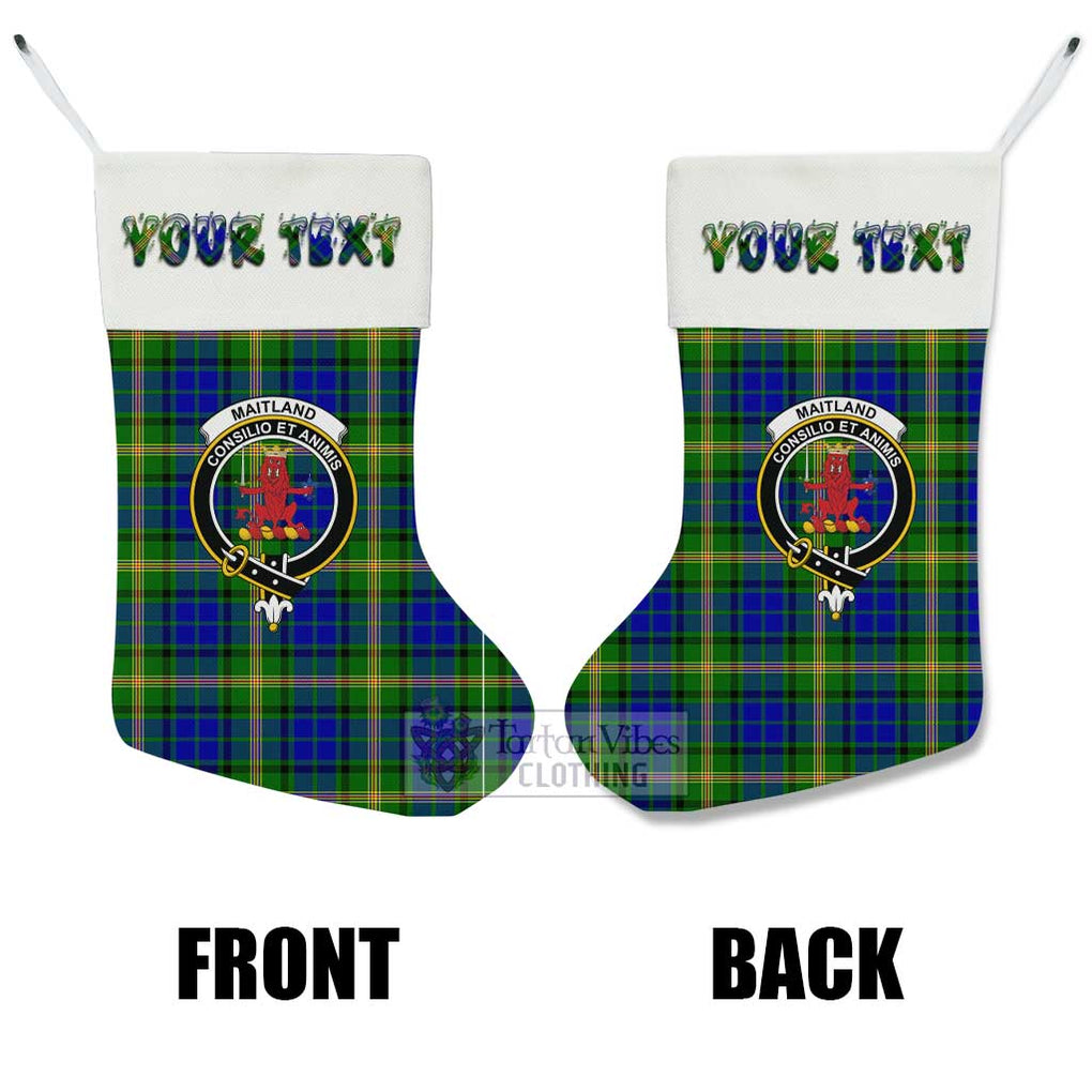 Tartan Vibes Clothing Maitland Tartan Family Crest Christmas Stocking with Personalized Text