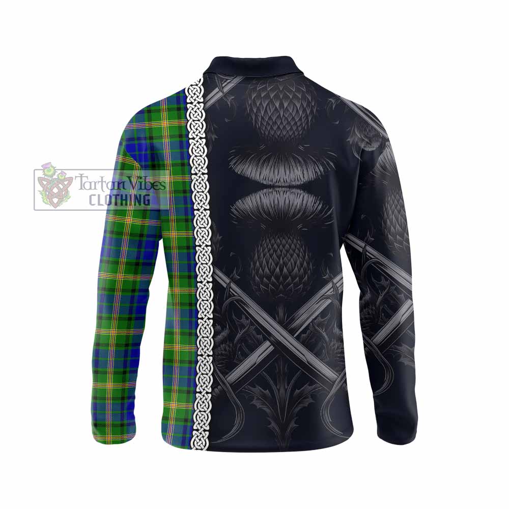 Tartan Vibes Clothing Maitland Tartan Long Sleeve Polo Shirt with Family Crest Cross Sword Thistle Celtic Vibes