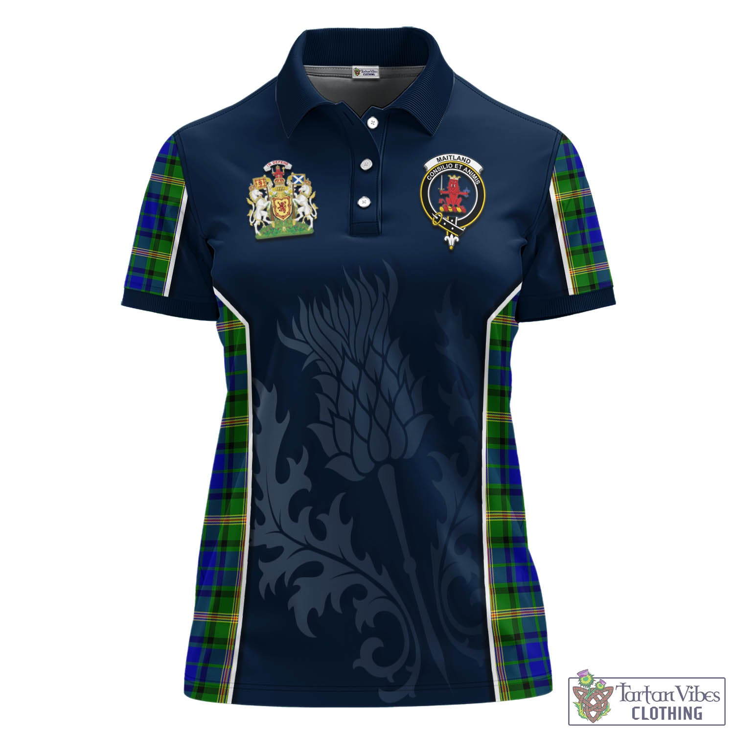 Tartan Vibes Clothing Maitland Tartan Women's Polo Shirt with Family Crest and Scottish Thistle Vibes Sport Style