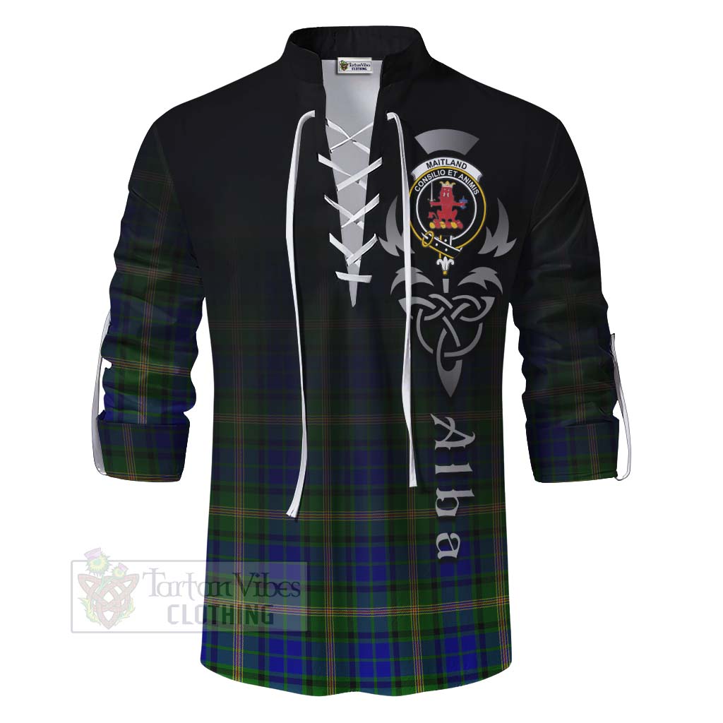 Tartan Vibes Clothing Maitland Tartan Ghillie Kilt Shirt Featuring Alba Gu Brath Family Crest Celtic Inspired