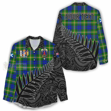 Maitland Crest Tartan Women's Casual Shirt with New Zealand Silver Fern Half Style