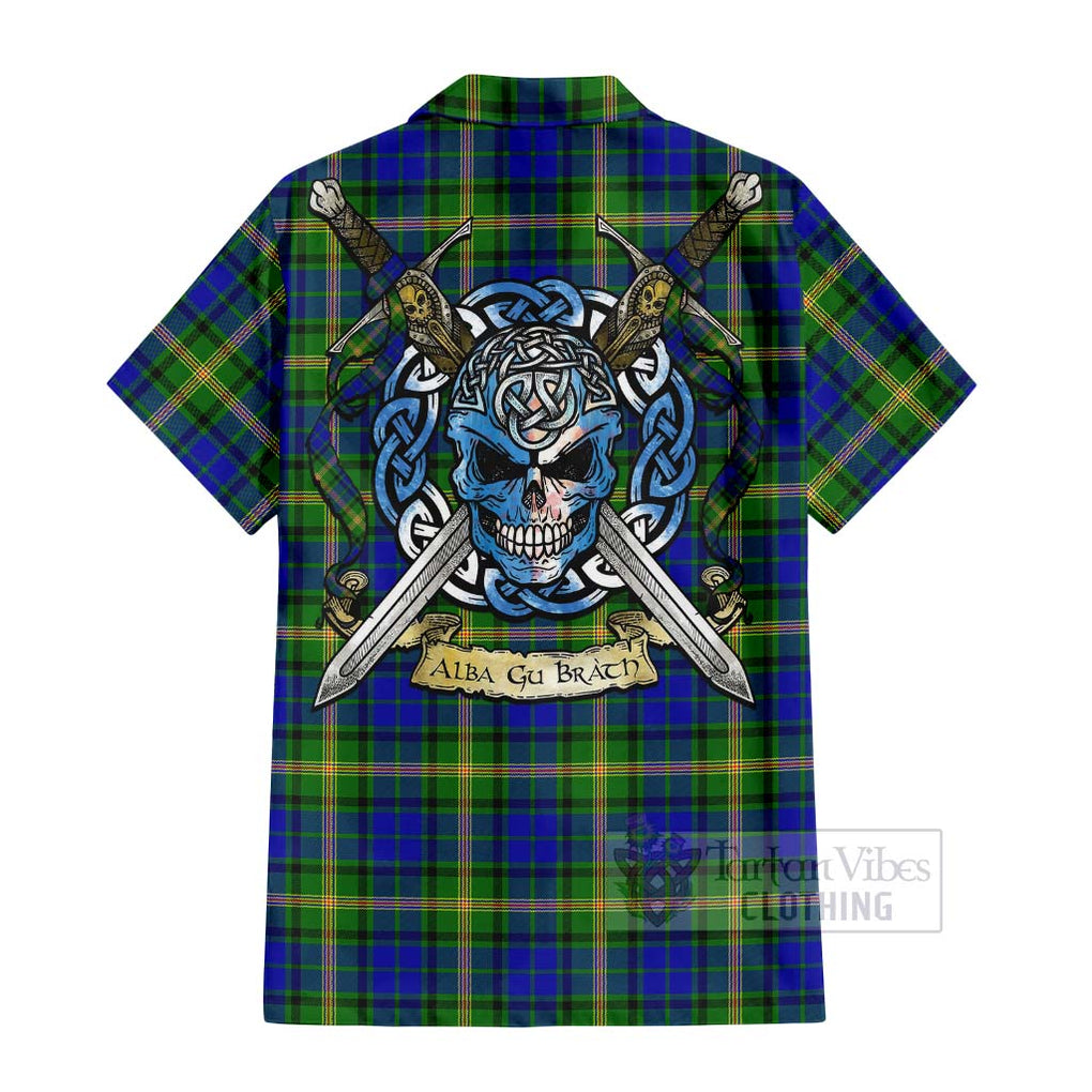 Tartan Vibes Clothing Maitland Tartan Short Sleeve Button Shirt with Family Crest Celtic Skull Style