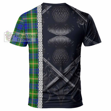 Maitland Tartan T-Shirt with Family Crest Cross Sword Thistle Celtic Vibes