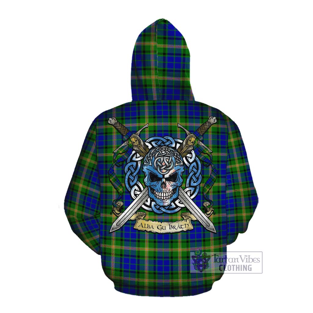 Tartan Vibes Clothing Maitland Tartan Cotton Hoodie with Family Crest Celtic Skull Style