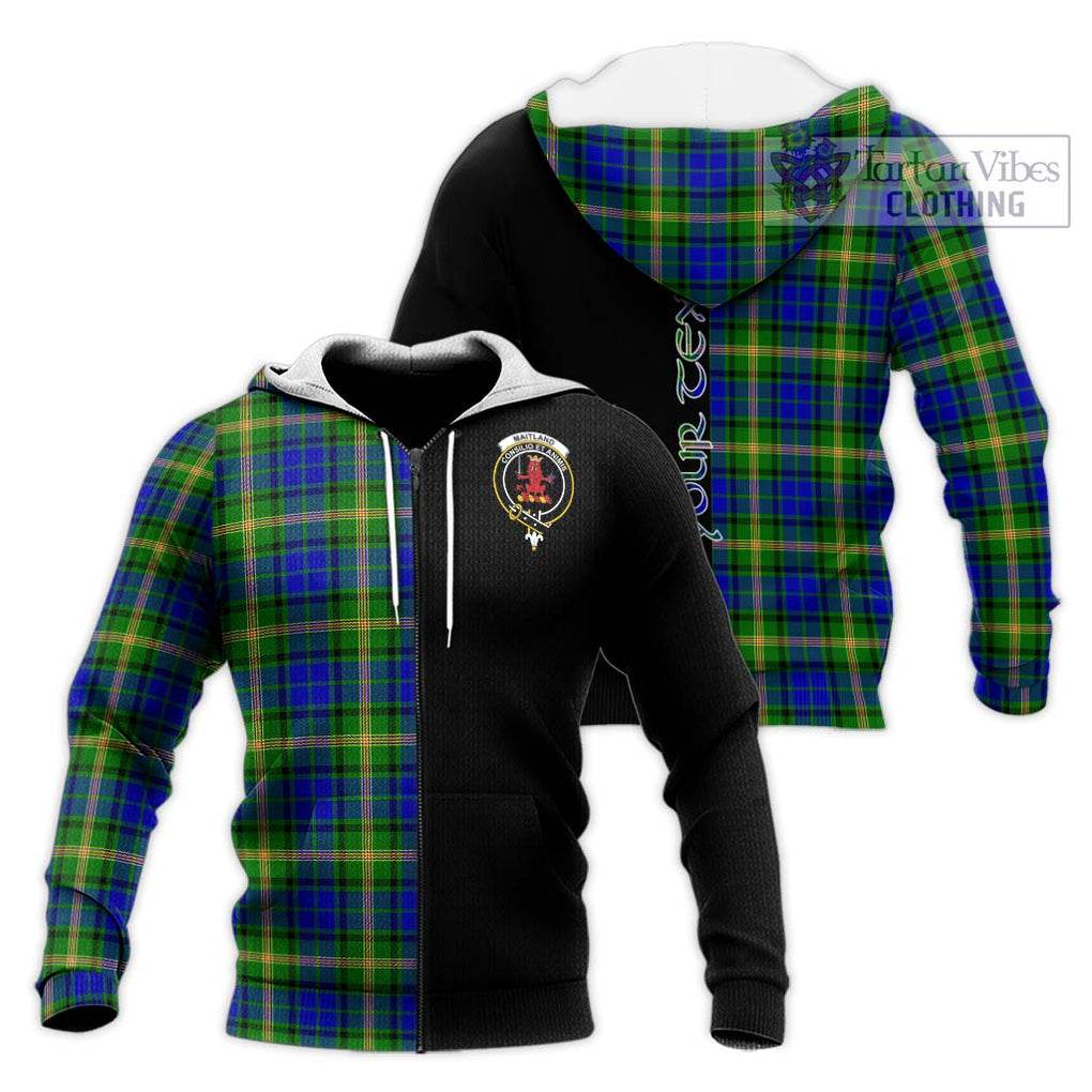 Maitland Tartan Knitted Hoodie with Family Crest and Half Of Me Style Unisex Knitted Zip Hoodie - Tartanvibesclothing Shop