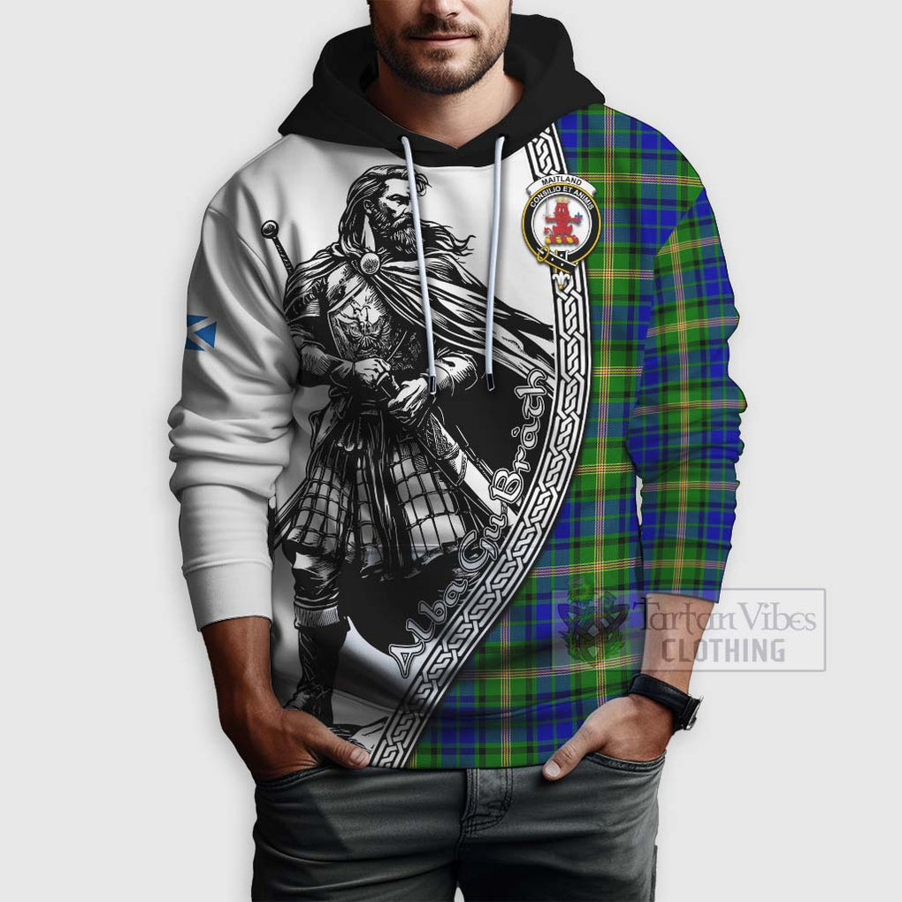 Tartan Vibes Clothing Maitland Tartan Clan Crest Hoodie with Highlander Warrior Celtic Style