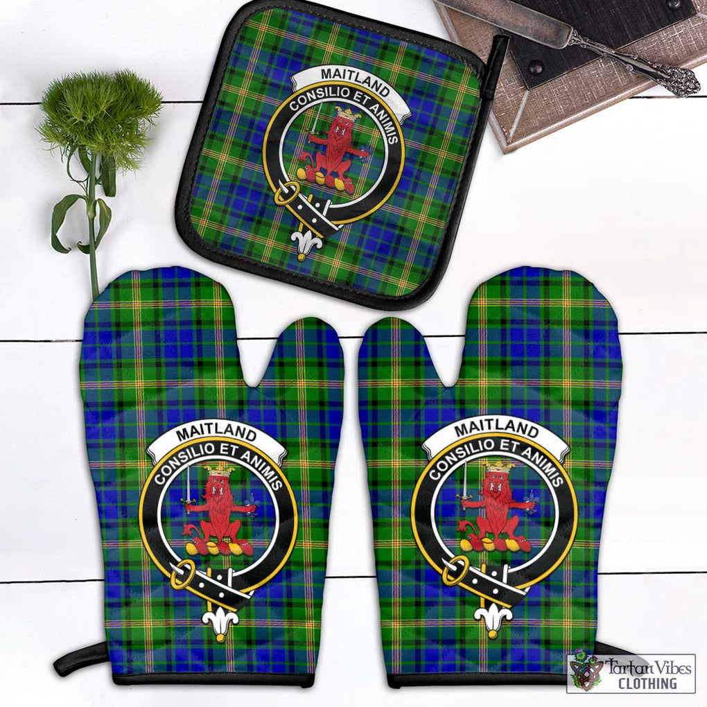 Maitland Tartan Combo Oven Mitt & Pot-Holder with Family Crest Black - Tartan Vibes Clothing
