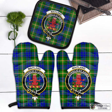 Maitland Tartan Combo Oven Mitt & Pot-Holder with Family Crest Black - Tartan Vibes Clothing