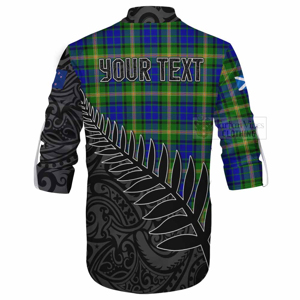 Tartan Vibes Clothing Maitland Crest Tartan Ghillie Kilt Shirt with New Zealand Silver Fern Half Style