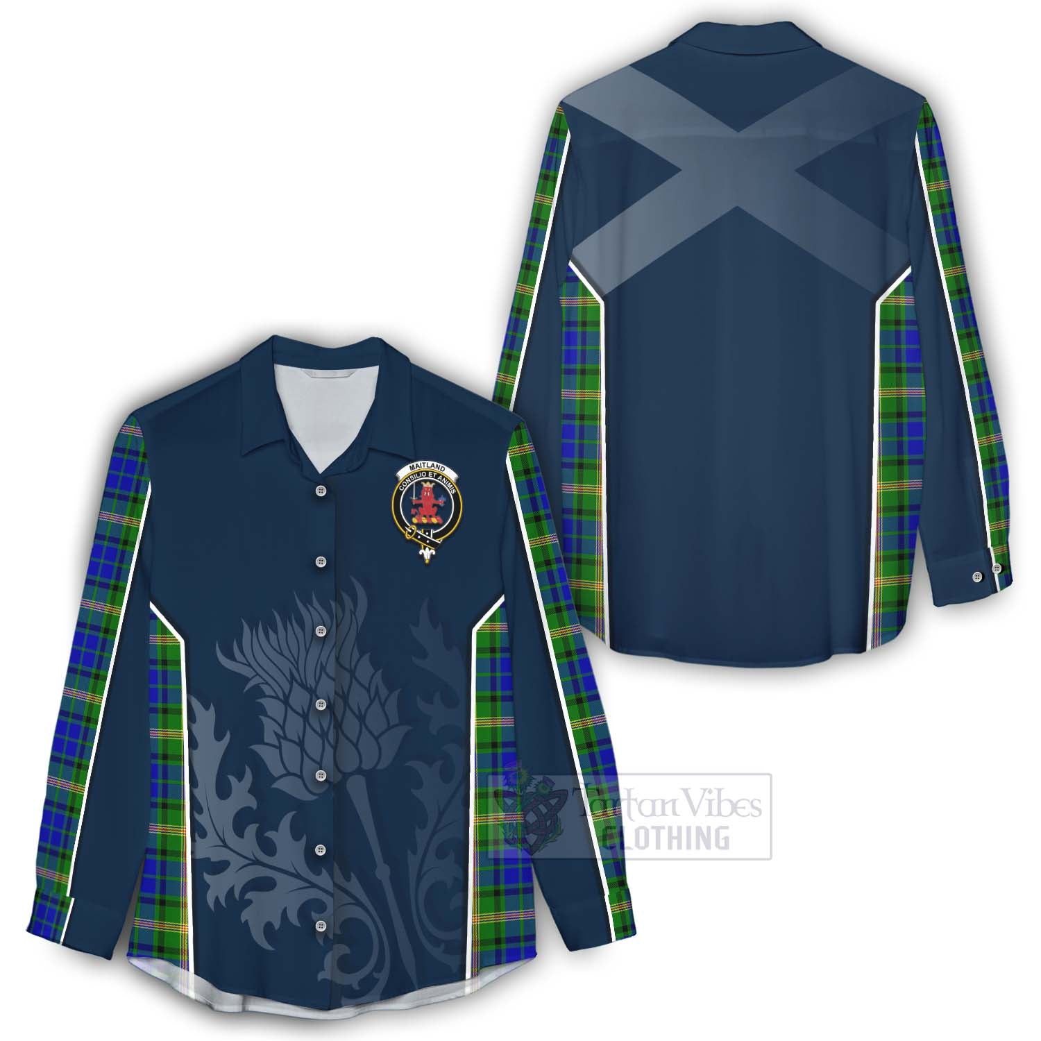 Tartan Vibes Clothing Maitland Tartan Women's Casual Shirt with Family Crest and Scottish Thistle Vibes Sport Style